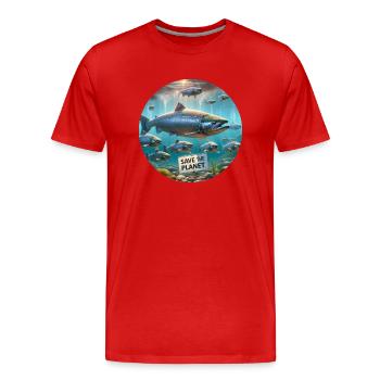 Lachs Familie - Männer Premium Bio T-Shirt - Rot - Vorne - Damien (186cm)