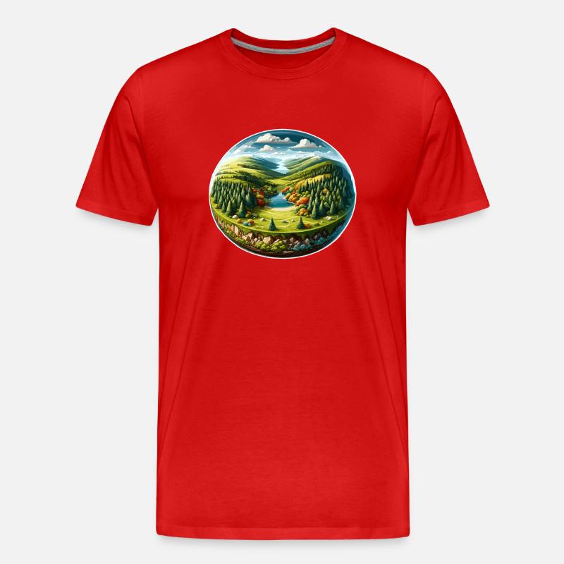 Landschaft - Illustration - Männer Premium Bio T-Shirt - Rot