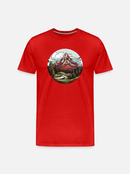Mountains, Landscape, Nature, Circle - Men's Premium Organic T-Shirt - red