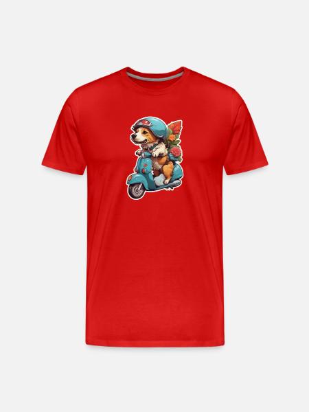 Dog on a scooter - Men's Premium Organic T-Shirt - red