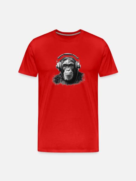 Schimpanse mit Kopfhörern - Männer Premium Bio T-Shirt - Rot