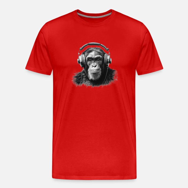 Schimpanse mit Kopfhörern - Männer Premium Bio T-Shirt - Rot