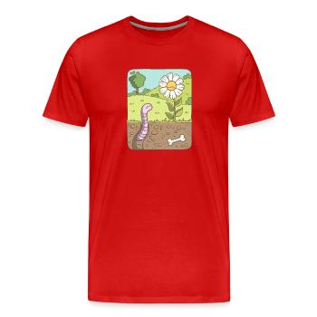 Earthworm looking at flower - Men's Premium Organic T-Shirt - red - Front - Damien (186cm)