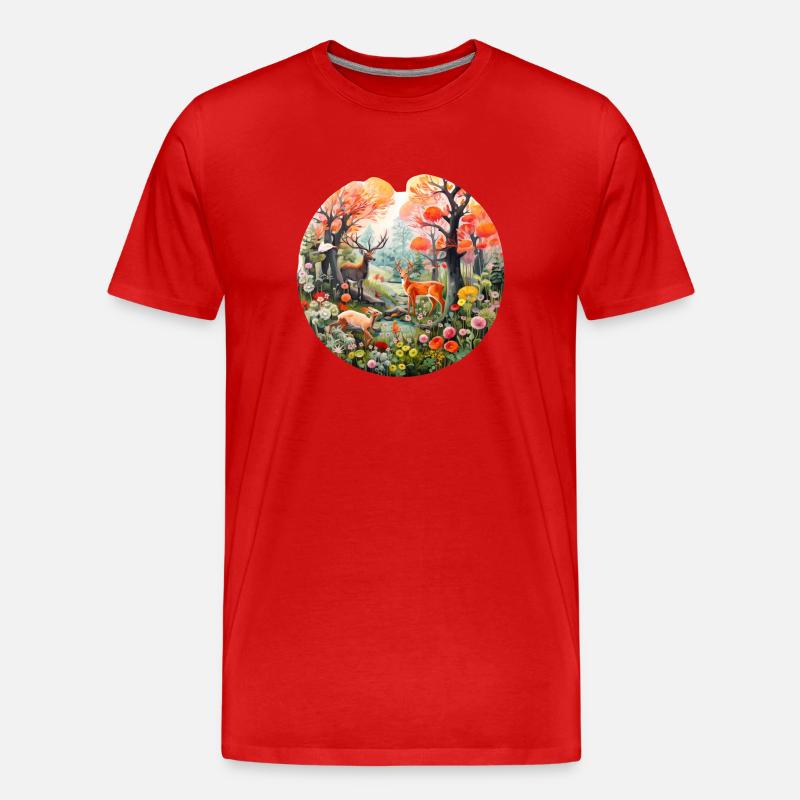 Frühlingswaldszene - Männer Premium Bio T-Shirt - Rot