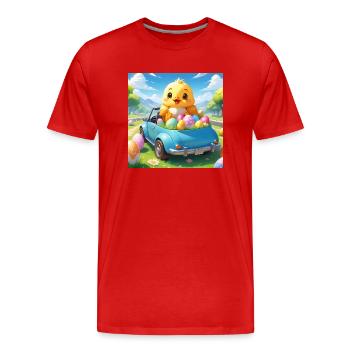 POUSSIN ASSIS DANS LA VOITURE - T-shirt bio Premium Homme - rouge - Devant - Damien (186cm)