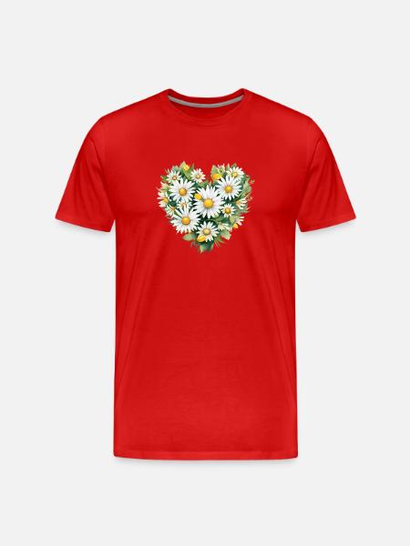 Gänseblümchen-Herz - Männer Premium Bio T-Shirt - Rot