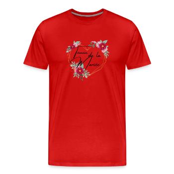 Témoin de la mariée coeur floral -tshirt assorti - T-shirt bio Premium Homme - rouge - Devant - Damien (186cm)