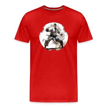Karate can improve concentration - Men's Premium Organic T-Shirt - red - Front - Damien (186cm)