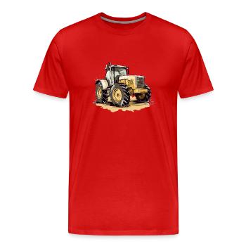 Gelber Traktor Nr. 3 - Männer Premium Bio T-Shirt - Rot - Vorne - Damien (186cm)