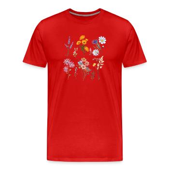 Botanische Wildblumen - Männer Premium Bio T-Shirt - Rot - Vorne - Damien (186cm)