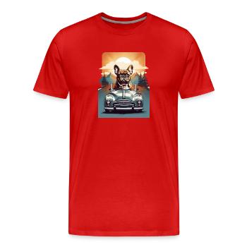 Bouledogue français dans une voiture ancienne - T-shirt bio Premium Homme - rouge - Devant - Damien (186cm)