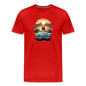 Bouledogue français dans une voiture ancienne - T-shirt bio Premium Homme - rouge - Devant - Damien (186cm)