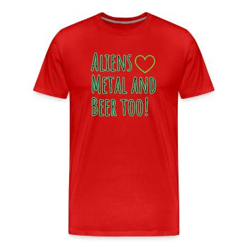Les extraterrestres aiment aussi le métal et la bière - T-shirt bio Premium Homme - rouge - Devant - Damien (186cm)