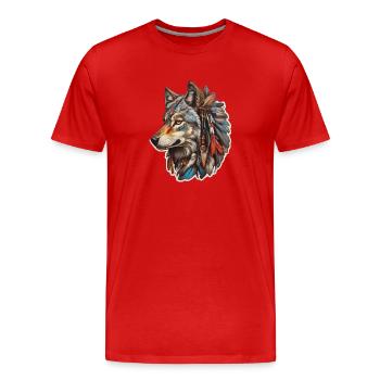 Wolf Indianer - Männer Premium Bio T-Shirt - Rot - Vorne - Damien (186cm)