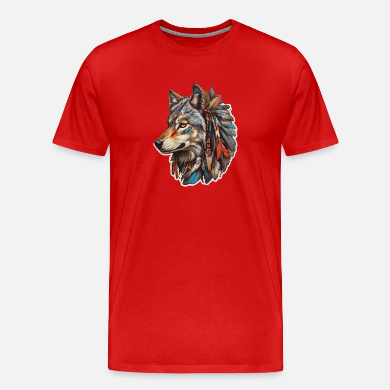 Wolf Indianer - Männer Premium Bio T-Shirt - Rot