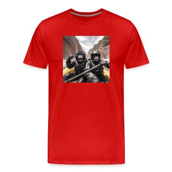Rafting Gorillas - Men's Premium Organic T-Shirt - red - Front - Damien (186cm)