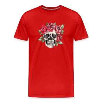 Crâne avec des roses rouges - T-shirt bio Premium Homme - rouge - Devant - Damien (186cm)