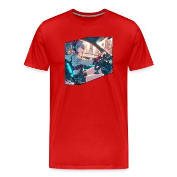CyberPunk Girl - Men's Premium Organic T-Shirt - red - Front - Damien (186cm)