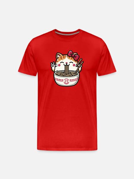 Cute Kawaii Cat eating Ramen 2 - Men's Premium Organic T-Shirt - red
