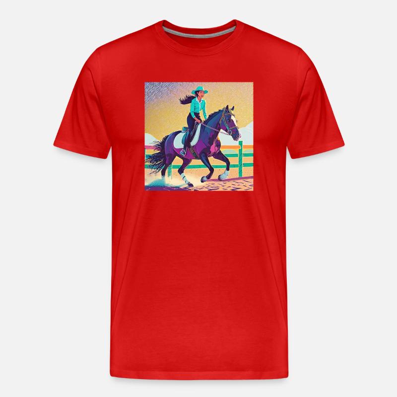 Reiterin auf schwarzem Pferd - Männer Premium Bio T-Shirt - Rot