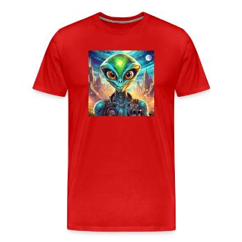 Glühwürmchen Alien Lustige Figur 28830 - Männer Premium Bio T-Shirt - Rot - Vorne - Damien (186cm)