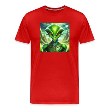 Firefly Lunar Green Alien Character - Men's Premium Organic T-Shirt - red - Front - Damien (186cm)