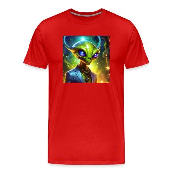 Glühwürmchen Alien Lustiger Charakter 57577 - Männer Premium Bio T-Shirt - Rot - Vorne - Damien (186cm)