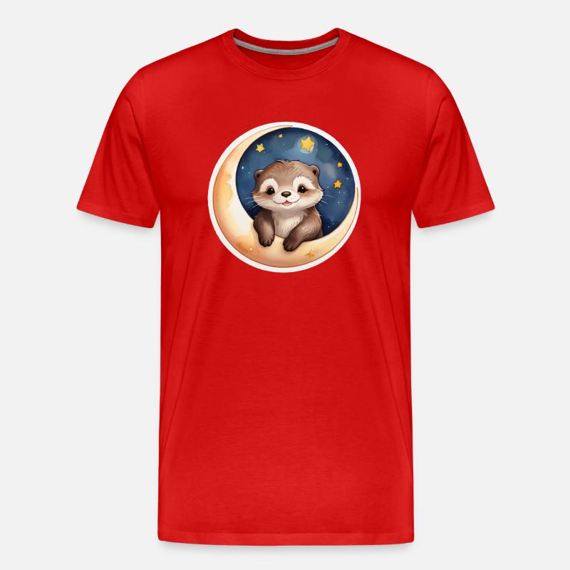 Otter sitzt im Mond - Männer Premium Bio T-Shirt - Rot