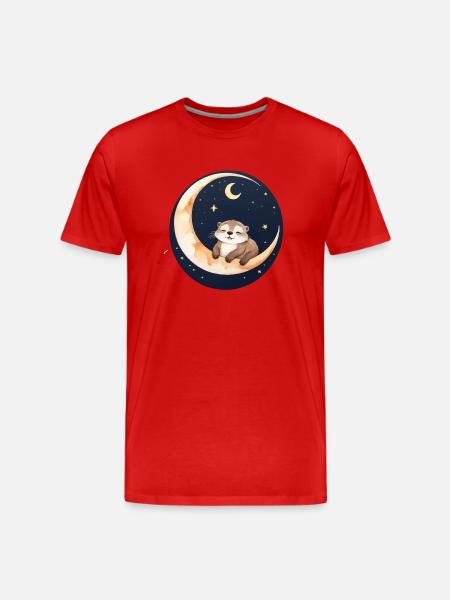Otter sitting in the moon - Men's Premium Organic T-Shirt - red