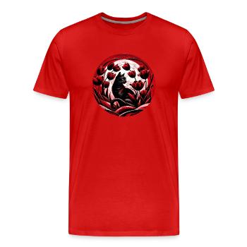 Chat noir Tulipes rouges - T-shirt bio Premium Homme - rouge - Devant - Damien (186cm)