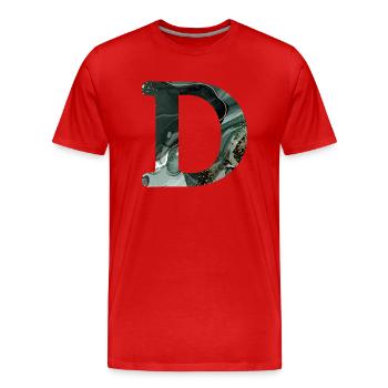Lettre d marbré vert - T-shirt bio Premium Homme - rouge - Devant - Damien (186cm)