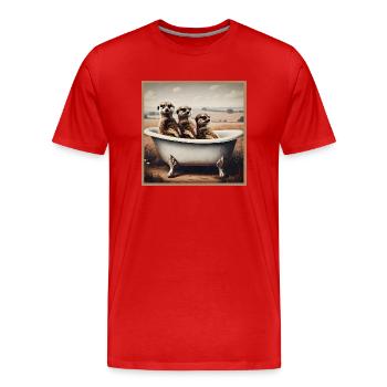 Erdmännchen in der Badewanne - Männer Premium Bio T-Shirt - Rot - Vorne - Damien (186cm)