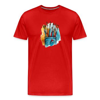 Pinsel Tasche Künstlerseele - Männer Premium Bio T-Shirt - Rot - Vorne - Damien (186cm)