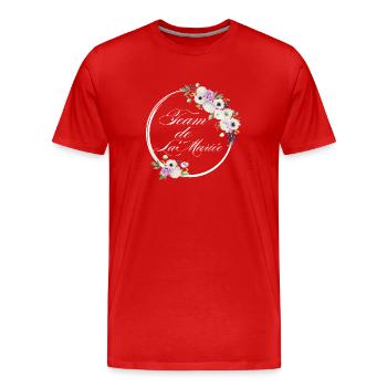 Team der lila Blumenbraut - Junggesellinnenabschied Geschenkidee - Männer Premium Bio T-Shirt - Rot - Vorne - Damien (186cm)