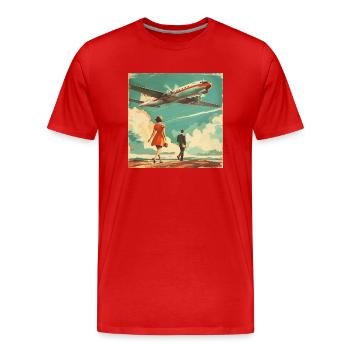 Publicité vintage d’une compagnie aérienne (fictive) - T-shirt bio Premium Homme - rouge - Devant - Damien (186cm)