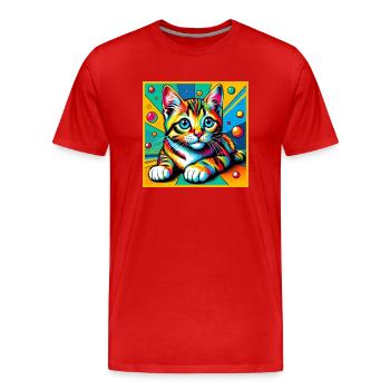 CHAT POP ART - T-shirt bio Premium Homme - rouge - Devant - Damien (186cm)