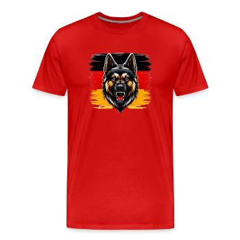 Stolzer Deutscher Schäferhund vor Deutschlandfahne - Männer Premium Bio T-Shirt - Rot - Vorne - Damien (186cm)