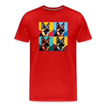 Pop German Shepherd Dog Portrait - Pet Portrait - Men's Premium Organic T-Shirt - red - Front - Damien (186cm)