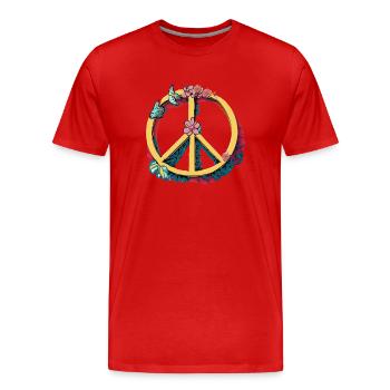 Peace Flight: Blossom Magic with Butterflies - Men's Premium Organic T-Shirt - red - Front - Damien (186cm)