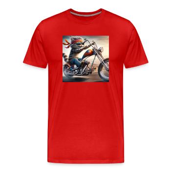 Gato Loco Coole Biker Katze Mit Helm Chopper Cat - Männer Premium Bio T-Shirt - Rot - Vorne - Damien (186cm)
