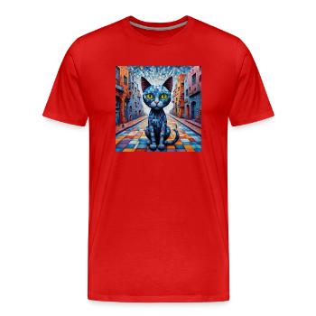 Surreale Pop-Tiere 11 Katze - Männer Premium Bio T-Shirt - Rot - Vorne - Damien (186cm)