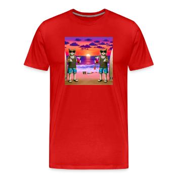 Gato Loco Surfdudes Cat Cats Beach Sundowner - Men's Premium Organic T-Shirt - red - Front - Damien (186cm)