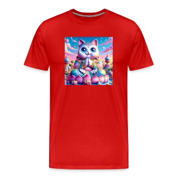 Gato Loco Meditation Yoga Yogi Katze Lotussitz Cat - Männer Premium Bio T-Shirt - Rot - Vorne - Damien (186cm)