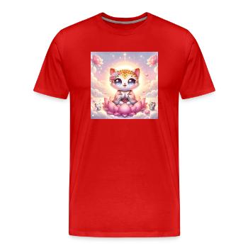Gato Loco Yoga Meditation Lotus Position Yocat Yogacat - Men's Premium Organic T-Shirt - red - Front - Damien (186cm)