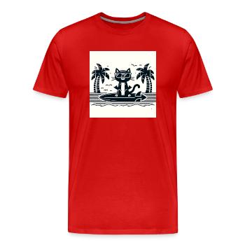 Gato Loco Surfing Cat Hang Holiday Surf Cat - T-shirt bio Premium Homme - rouge - Devant - Damien (186cm)