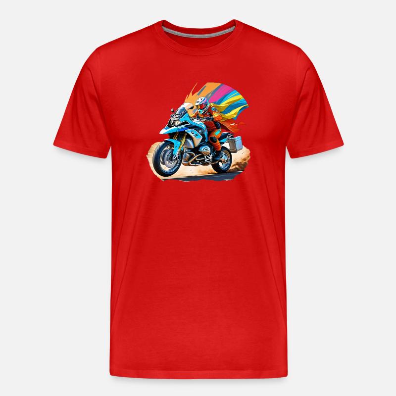 Comic Held auf Motorrad - Männer Premium Bio T-Shirt - Rot