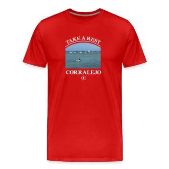 CORRALEJO HARBOUR - Men's Premium Organic T-Shirt - red - Front - Damien (186cm)