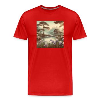 Japan Vintage Garden Pond Iris Flowers - Men's Premium Organic T-Shirt - red - Front - Damien (186cm)