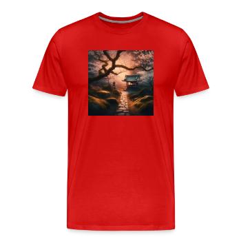 Japan Vintage Moss Stone Path - Men's Premium Organic T-Shirt - red - Front - Damien (186cm)