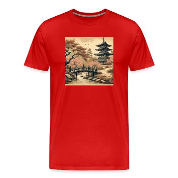 Pagode japonaise vintage en fleurs de cerisier - T-shirt bio Premium Homme - rouge - Devant - Damien (186cm)